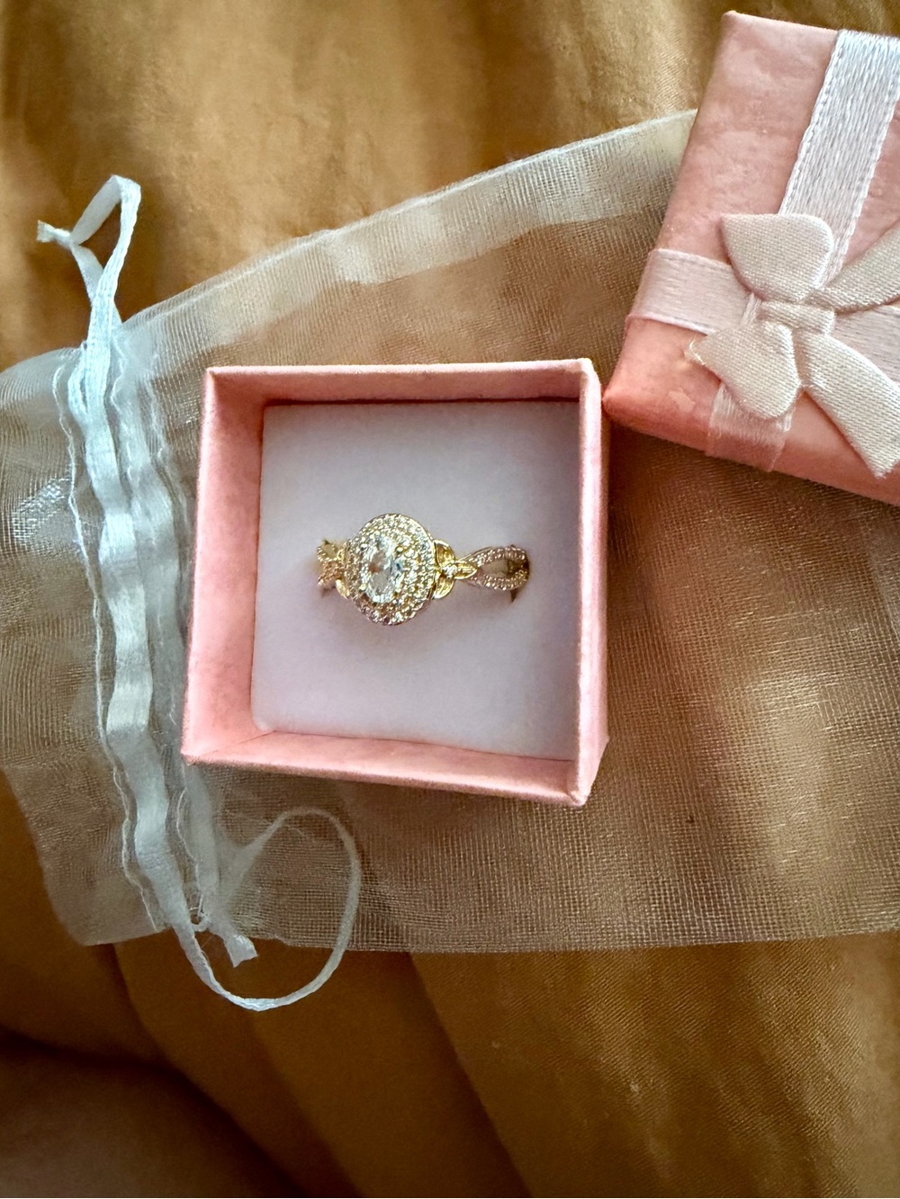 Gold Halo Oval Cubic Zirconia Engagement Ring - Women Jewelry